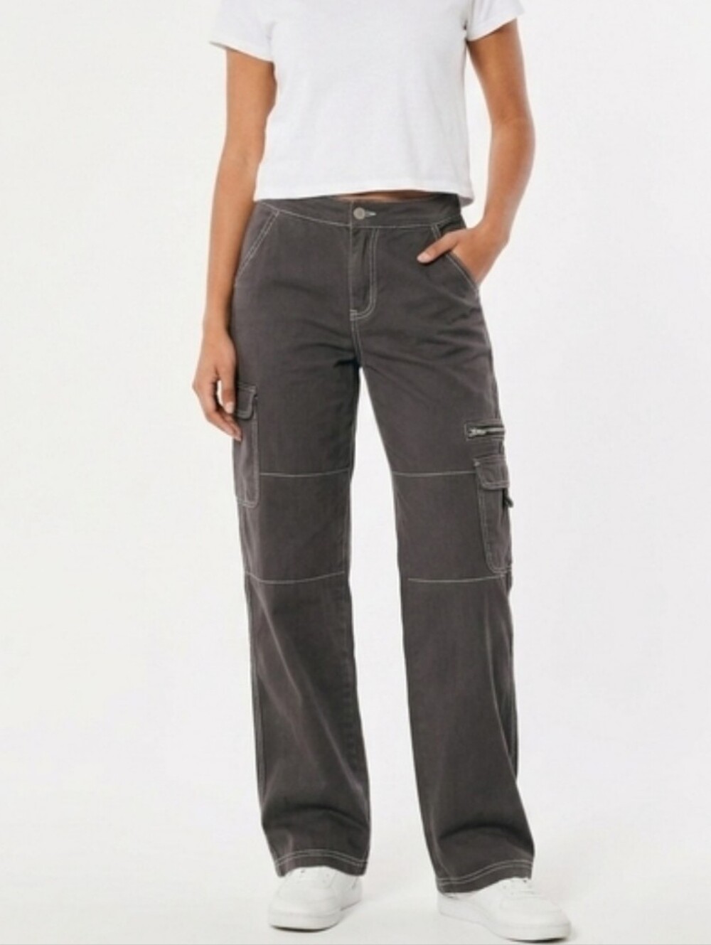 Rachel Paige Gray Wide Leg Cargo Pants Contrast Stitching Size S